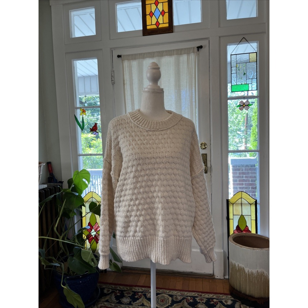 Aerie M Cable Knit Sweater Ivory Cream Oversized Crewneck Pullover Classic
